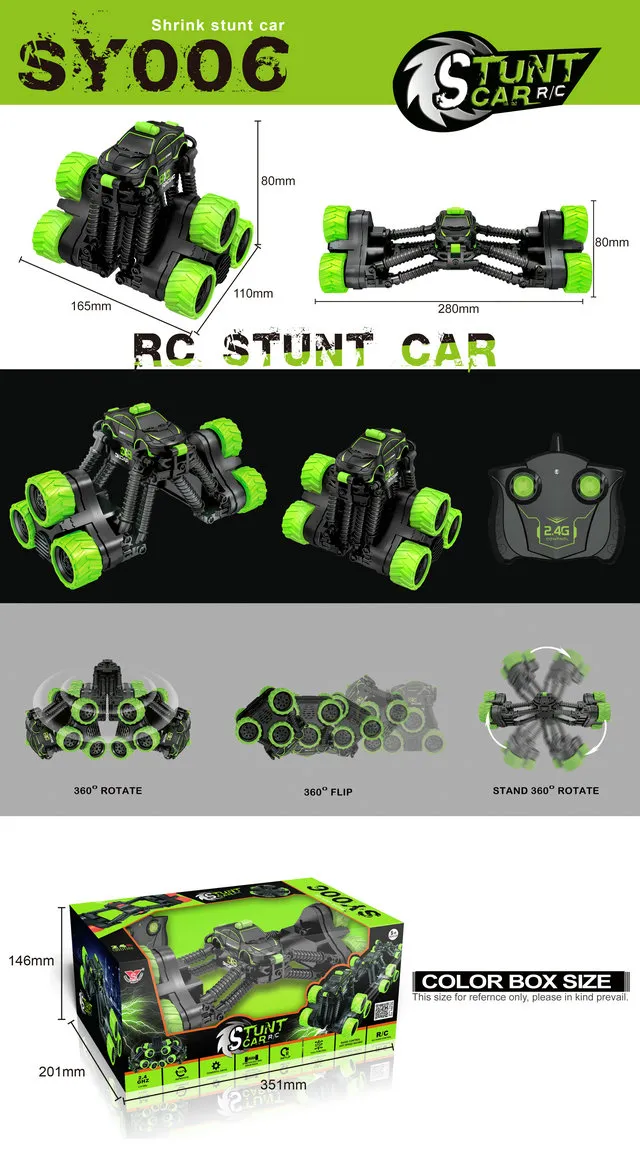 Jucărie cu telecomandă SY Shrink Stunt Car, Verde (SY006)