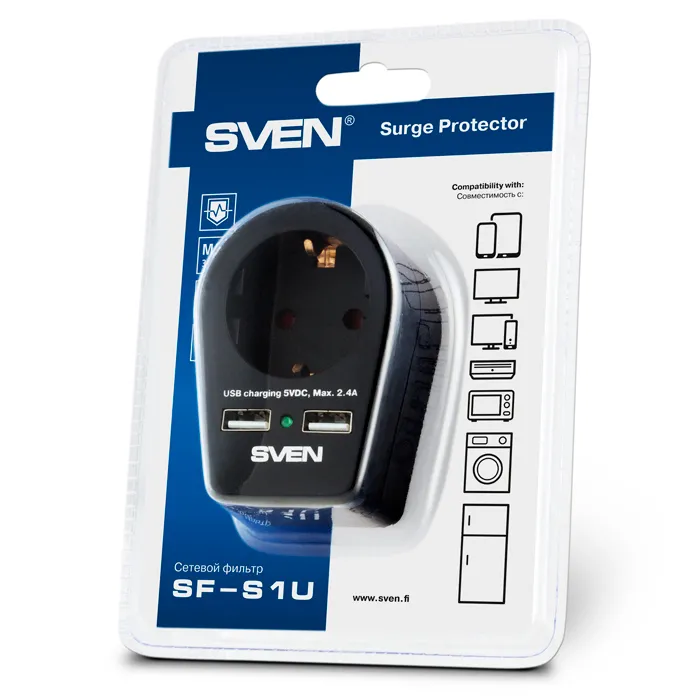 Prelungitor electric SVEN SF-S1U, 1 Prize, Negru