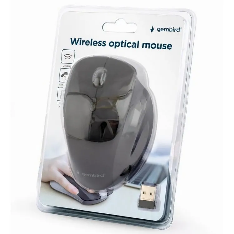 Wireless Mouse Gembird MUSW-6B-02, Optical, 800-1600 dpi, 6 buttons, Ergonomic, 1xAA, Black