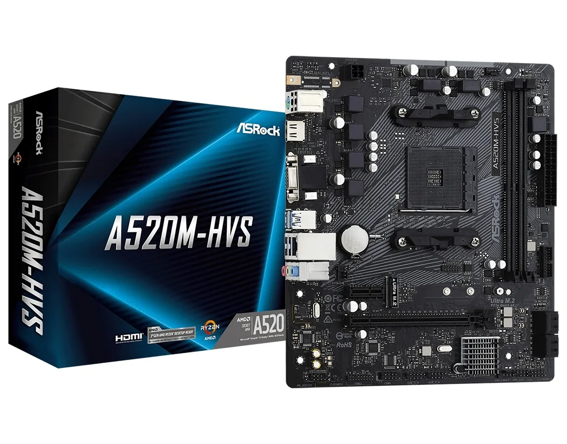 Placă de bază ASRock A520M-HVS, AM4, AMD A520, Micro-ATX