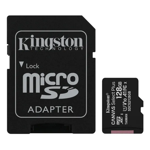 128GB MicroSD (Class 10) UHS-I (U1) +SD adapter, Kingston Canvas Select+ 