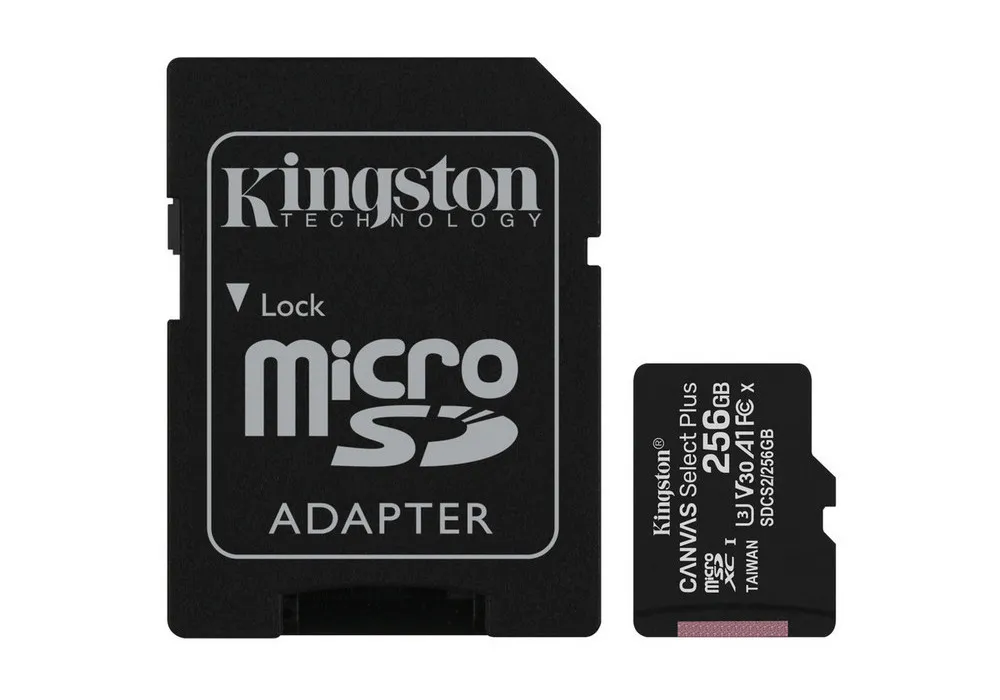 256GB MicroSD (Class 10) UHS-I (U3) +SD adapter, Kingston Canvas Select+ 