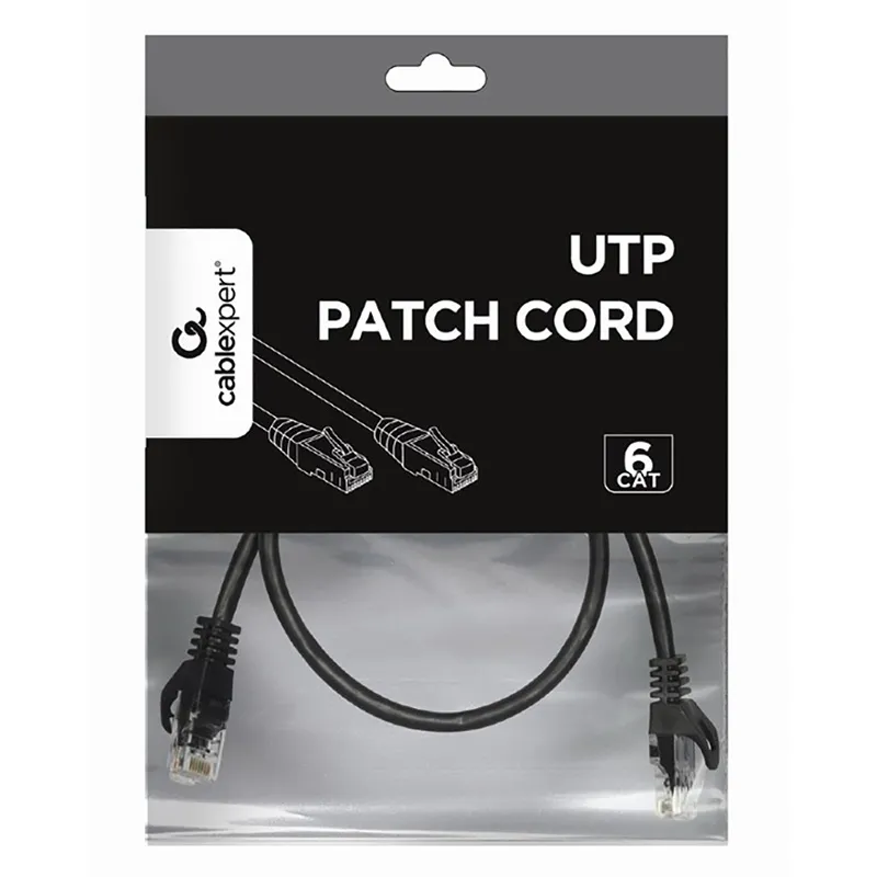 Patch cord Cablexpert PP6U-0.25M/BK, Cat6 UTP, 0,25m, Negru