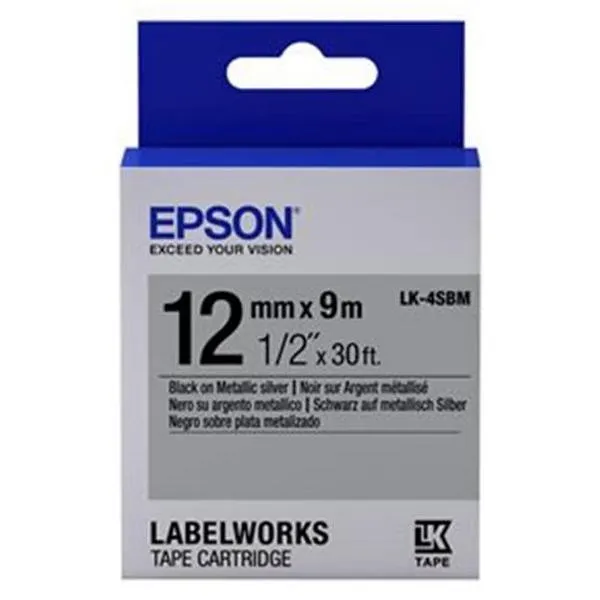 Tape Cartridge EPSON LK4SBM; 12mm/9m Metallic, Black/Silver, C53S654019