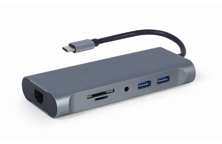 Adaptor Video Cablexpert A-CM-COMBO7-01, USB Type-C - LAN, VGA, HDMI, USB Type-C, USB Type-A, SD card-reader, Gri
