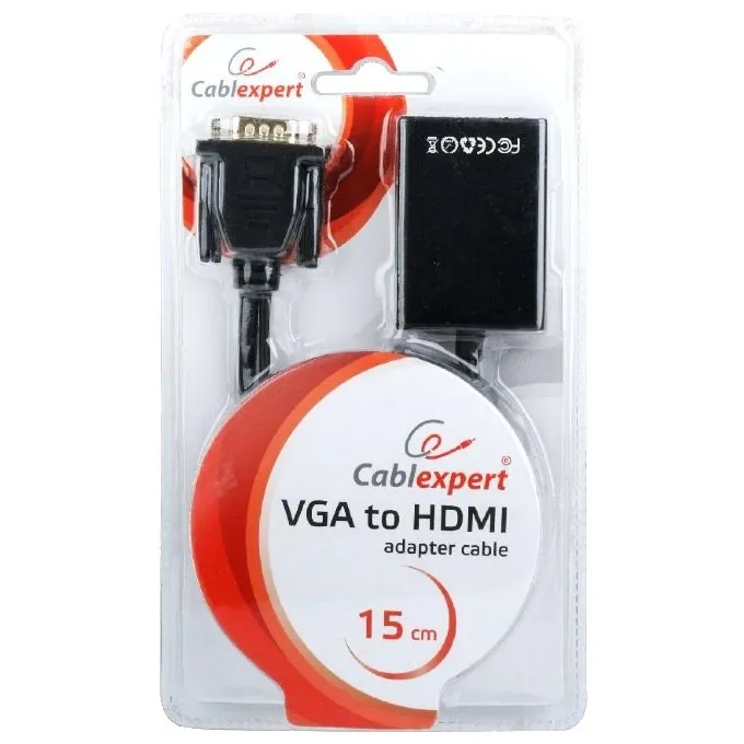 Convertor Video/Audio Cablexpert A-VGA-HDMI-01, VGA D-Sub + 3.5 mm Jack - HDMI (F), 0,15m, Negru