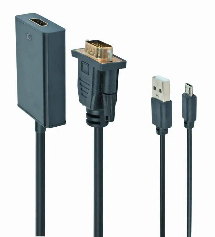 Convertor Video/Audio Cablexpert A-VGA-HDMI-01, VGA D-Sub + 3.5 mm Jack - HDMI (F), 0,15m, Negru