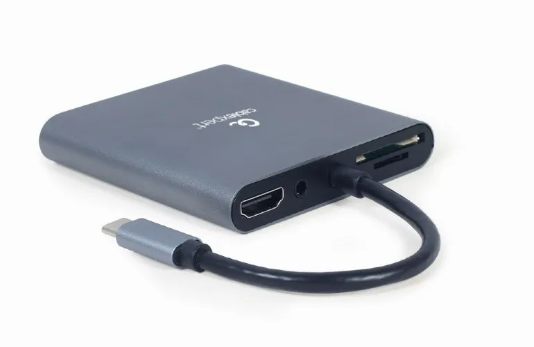 Adaptor Video Cablexpert A-CM-COMBO6-01, USB Type-C - VGA, HDMI, USB Type-C, USB Type-A, SD card-reader, Gri