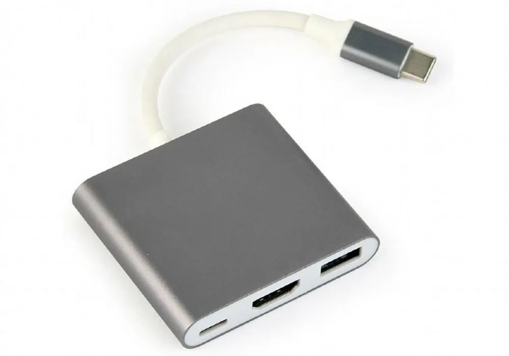 Adaptor Video Cablexpert A-CM-HDMIF-02-SG, USB-C (M) x USB-C (F) - XHDMI (F) x USB A (F), 0,1m, Argintiu