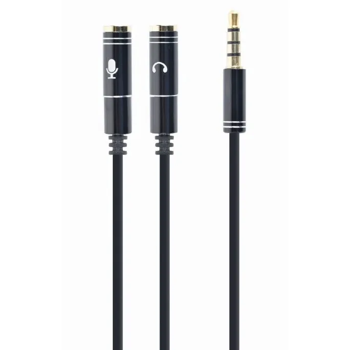 Audio Adaptor Cablexpert CCA-417M, 3.5mm 4-pin (M) - 2x 3.5mm 3-pin (F), 0,2m, Negru