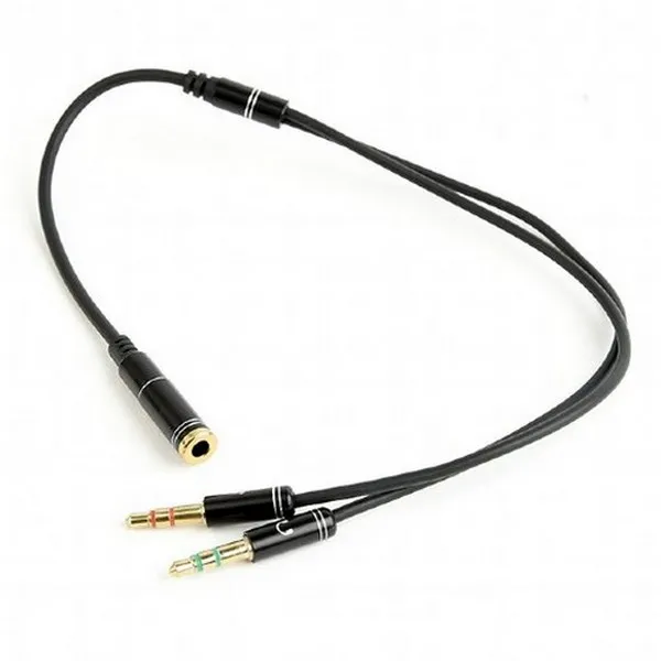 Audio Adaptor Cablexpert CCA-418M, 3.5mm 4-pin (F) - 2x3.5mm 3-pin (M), 0,2m, Negru