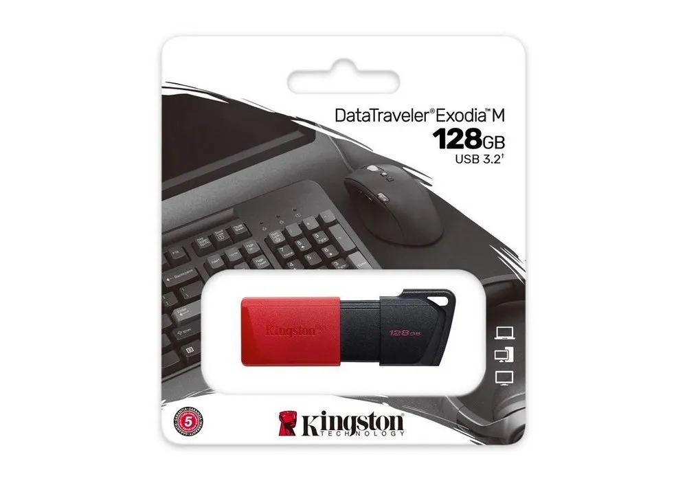 128GB USB3.2 Flash Drive Kingston DataTraveler Exodia M (DTXM/128GB), Black-Red, Plastic, Slider Cap