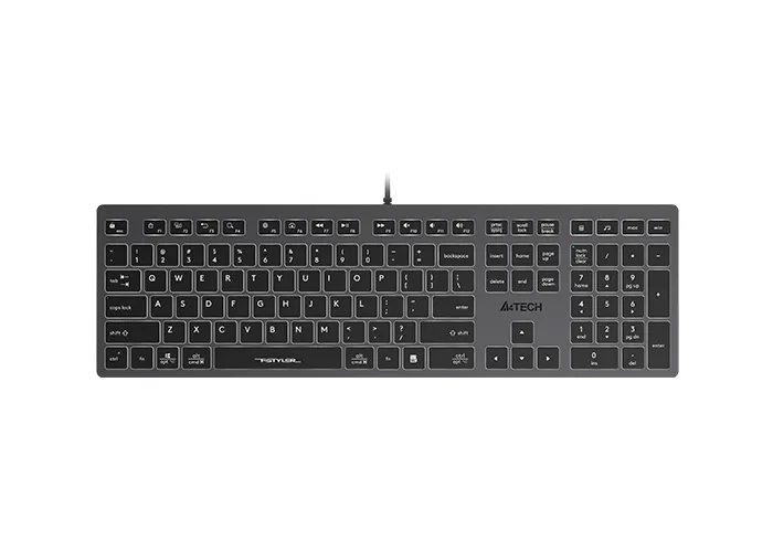 Keyboard A4Tech FX60, Low-Profile, Scissor Switch Keys, Chocolate Keycaps, Backlit, Grey, USB