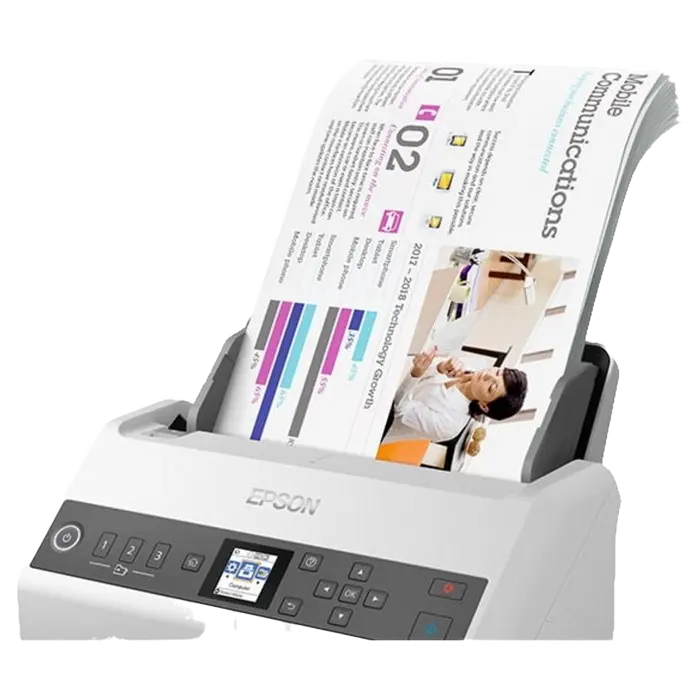 Scaner de documente cu alimentare automată Epson WorkForce DS-730N, A4, Alb