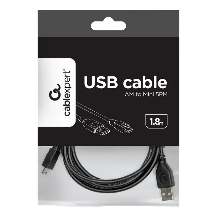 Cable de date Cablexpert CCP-USB2-AM5P-6, USB Type-A (F)/Mini-USB, 1,8m, Negru