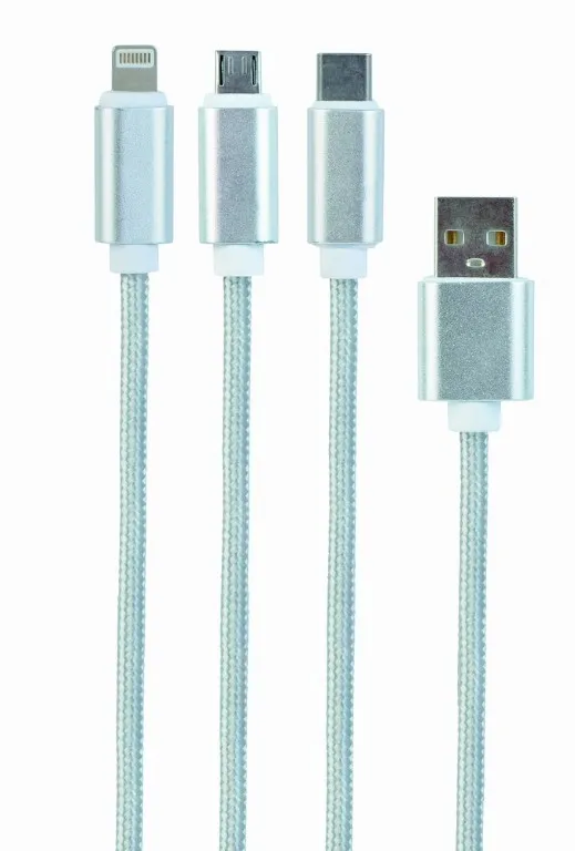 Cablu încărcare și sincronizare Cablexpert CC-USB2-AM31-1M-G, USB Type-A/Micro USB, Type-C, Lighting, 1m, Alb