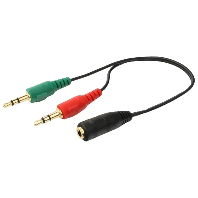 Audio Adaptor Cablexpert CCA-418, 3.5mm 4-pin (F) - 2x3.5mm 3-pin (M), 0,2m, Negru