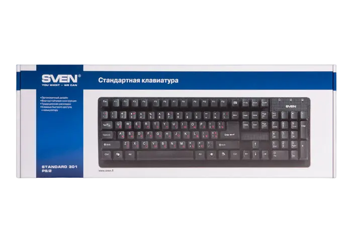 Клавиатура SVEN Standard 301, Проводное, Чёрный