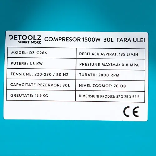 Воздушный компрессор Detoolz 30Л 1500Вт
