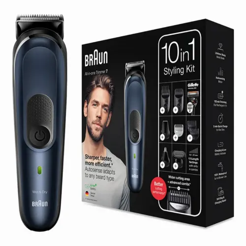 Trimmer pentru bărbați Braun 10-in-1 Trimmer MGK7330, Negru | Albastru