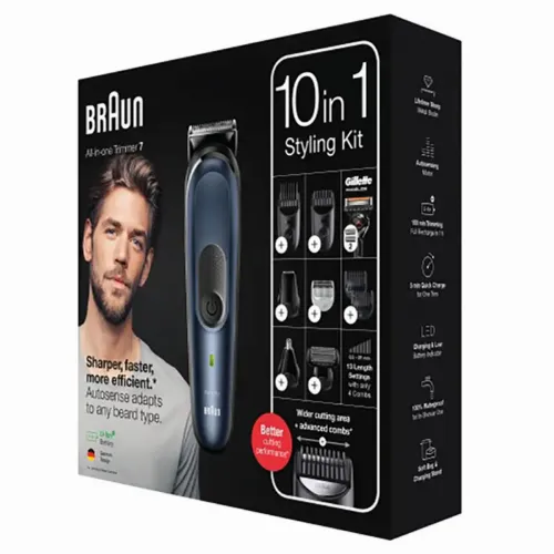 Trimmer pentru bărbați Braun 10-in-1 Trimmer MGK7330, Negru | Albastru