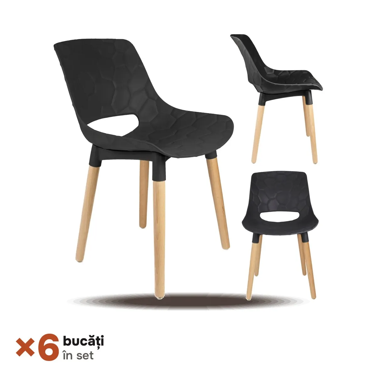 SET 6 Scaune scandinave JUMI DAVIS (negru)