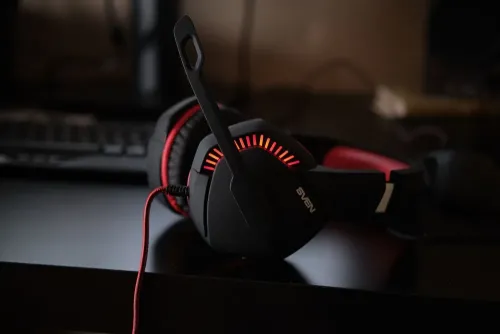 Căști gaming SVEN AP-U989MV, Cu fir, Negru/Roșu