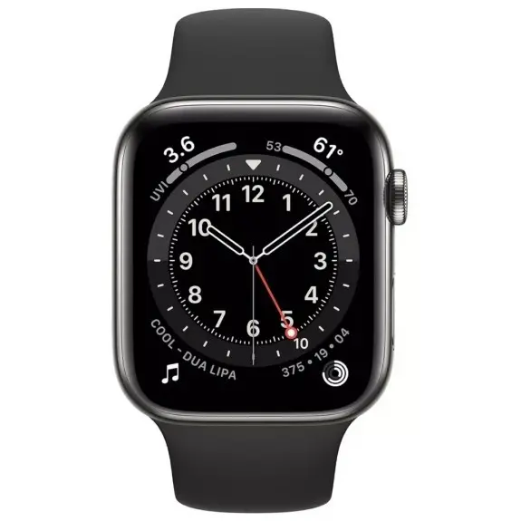 Умные часы Apple Watch Series 6 GPS + Cellular M09H3, 44мм, Корпус из нержавеющей стали с Черным спортивным ремешком