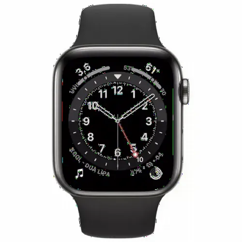 Умные часы Apple Watch Series 6 GPS + Cellular M09H3, 44мм, Корпус из нержавеющей стали с Черным спортивным ремешком