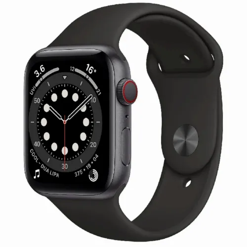 Умные часы Apple Watch Series 6 GPS + Cellular M09H3, 44мм, Корпус из нержавеющей стали с Черным спортивным ремешком