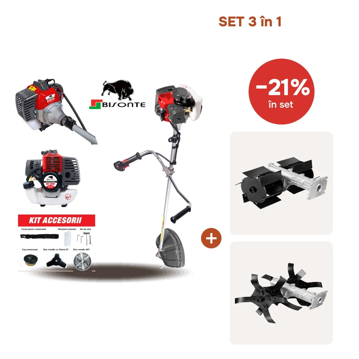 Tik Tok Motocoasa Bisonte BC 5200 +Cultivator +Prasitoare 26MM9T