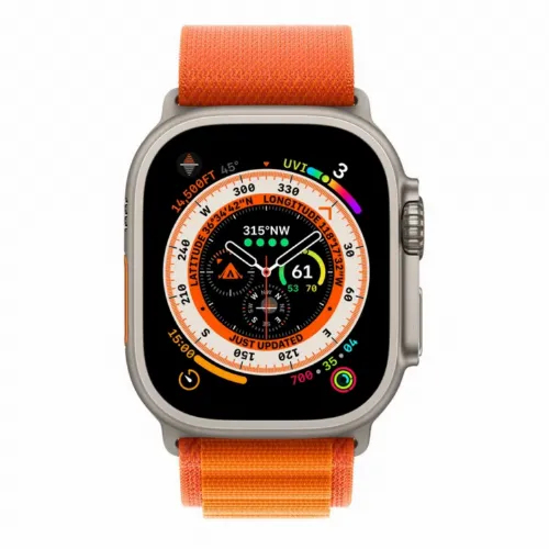 Apple Watch Ultra GPS + Cellular, 49mm Titanium Case with Orange Alpine Loop - Large, MQFM3