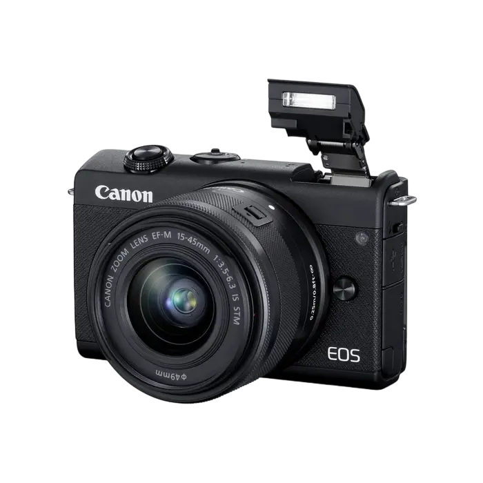 Aparat Foto Mirrorless Canon EOS M200 + EF-M 15-45 IS + EF-M 55-200 IS, Negru