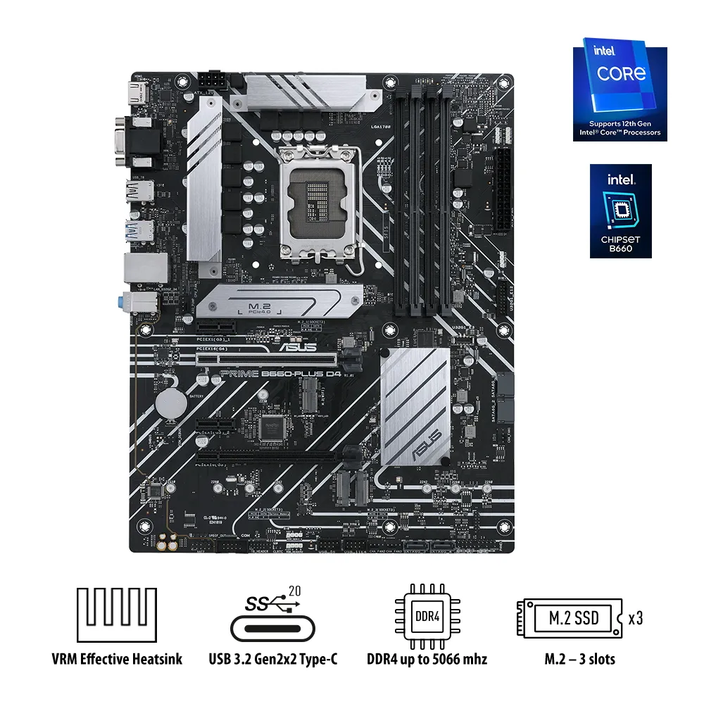 Placă de bază ASUS PRIME B660-PLUS D4, LGA1700, Intel B660, ATX