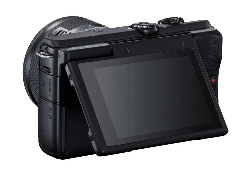 Aparat Foto Mirrorless Canon EOS M200 + EF-M 15-45 IS + EF-M 55-200 IS, Negru