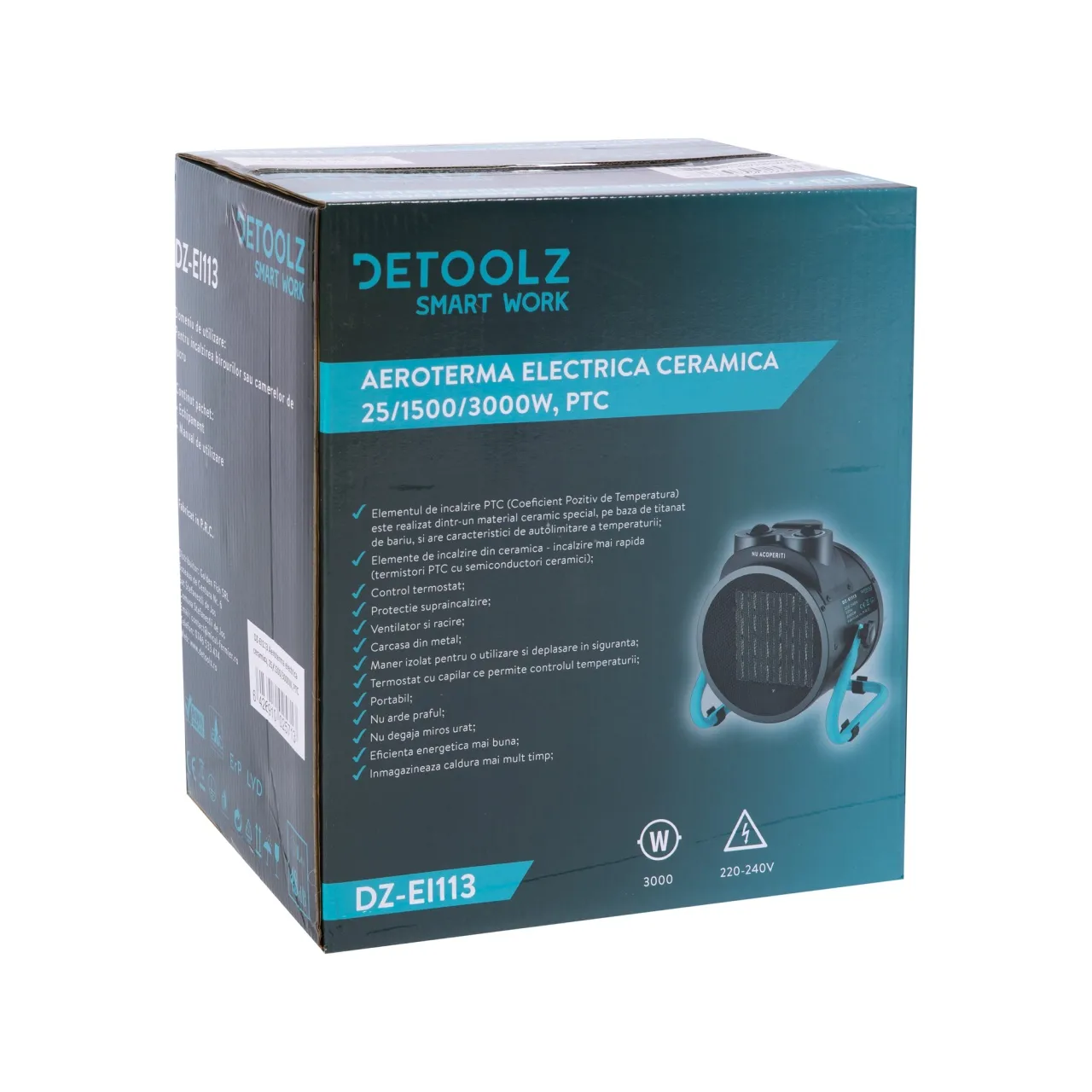 Керамическая тепловая пушка Detoolz 25/1500/3000 Вт, PTC — 7