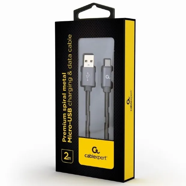 Кабель для зарядки и синхронизации Cablexpert CC-USB2S-AMmBM-2M-BG, Micro-USB/USB Type-A, 2м, Серый