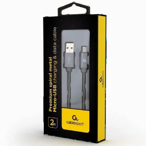 Cablu încărcare și sincronizare Cablexpert CC-USB2S-AMmBM-2M-BG, Micro-USB/USB Type-A, 2m, Gri