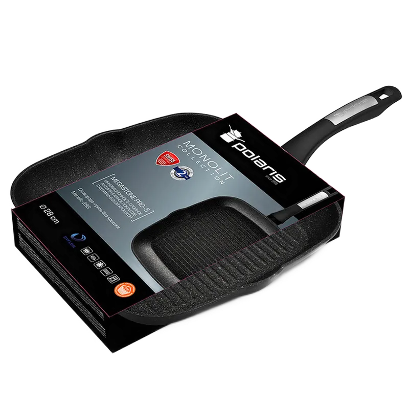 Tigaie-grill Polaris Monolit-28G, 28cm, Negru