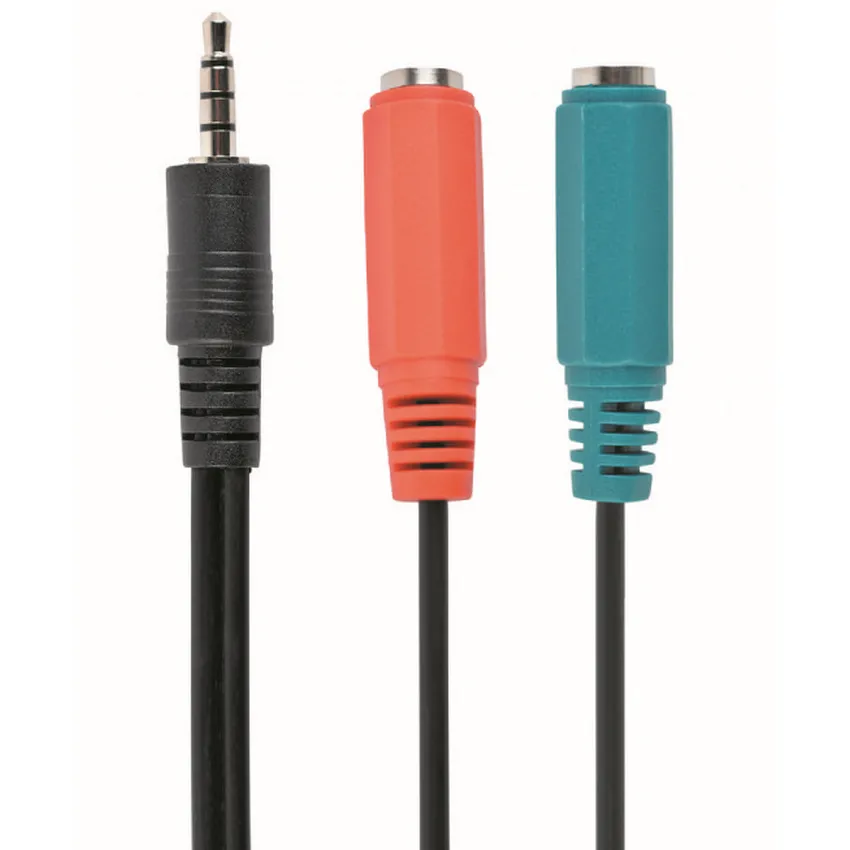 Аудио адаптер Cablexpert CCA-417, 3.5mm 4-pin (M) - 2x 3.5mm 3-pin (F), 0,2м, Чёрный