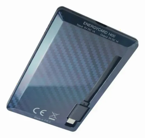 Acumulator extern Tuncmatik EnergyCard 1400 Lightning, 1400mAh, Negru