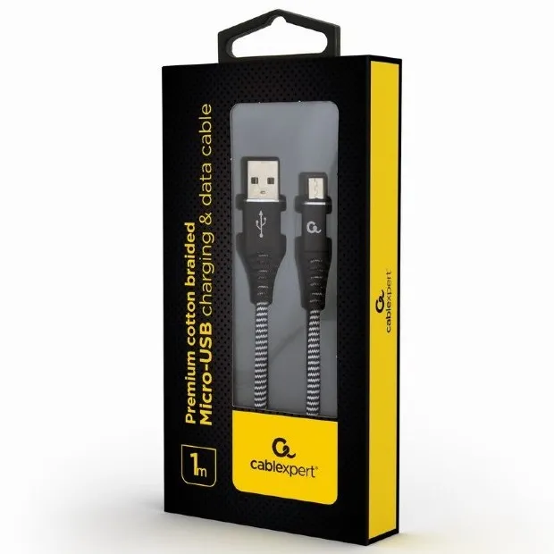 Кабель для зарядки и синхронизации Cablexpert CC-USB2B-AMmBM-1M-BW, USB Type-A/micro-USB, 1м, Чёрный