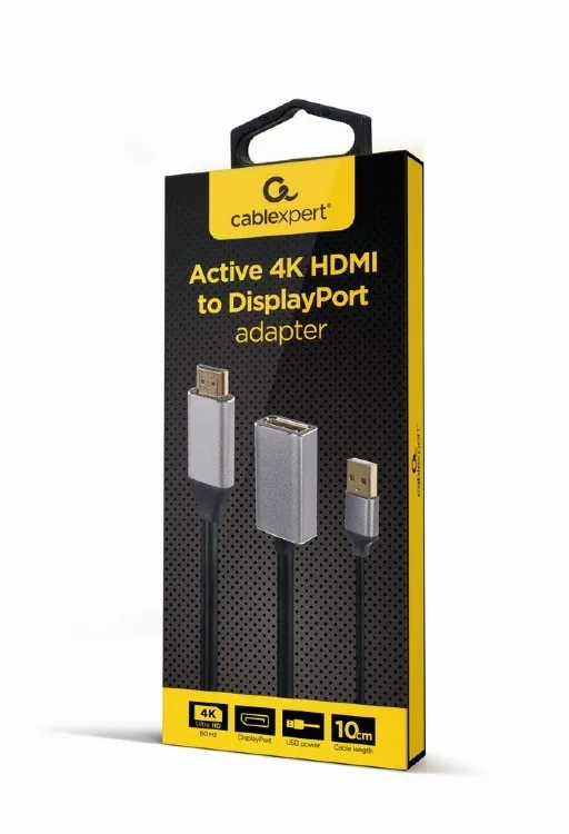 Переходник Cablexpert A-HDMIM-DPF-02, HDMI (M) - DisplayPort (M), 0.1 м, Чёрный