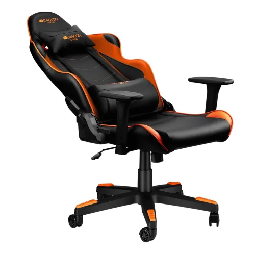 Scaun Gaming Canyon Deimos, PU Piele, Negru/Portocaliu