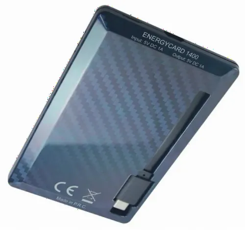 Acumulator extern Tuncmatik EnergyCard 1400 Lightning, 1400mAh, Negru