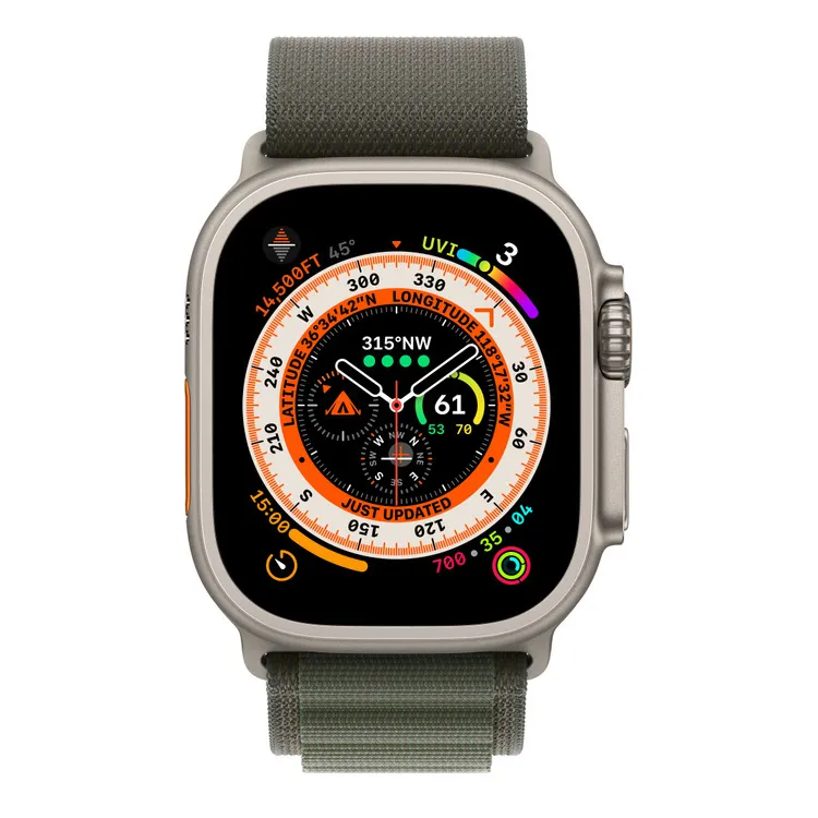 Apple Watch Ultra GPS + Cellular, 49mm Titanium Case with Green Alpine Loop - Large, MQFP3