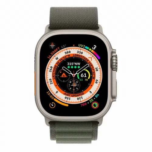 Apple Watch Ultra GPS + Cellular, 49mm Titanium Case with Green Alpine Loop - Large, MQFP3