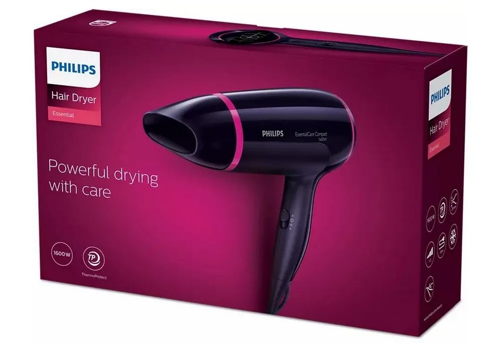 Uscător de păr PHILIPS Essential BHD002/00, 1600 W, Violet