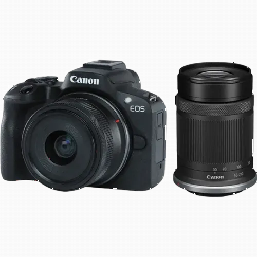 Aparat Foto Mirrorless Canon EOS R50 Blac & RF-S 18-45mm & RF-S 55-210mm KIT, Negru
