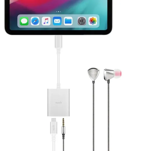 Audio Adapter MOSHI Type-C M / jack 3.5mm F, Type-C Charging, Silver